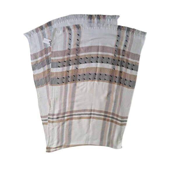 NWT Anthropologie Women's Scarf‎ White Gray Jeweled Plaid Long Neutral Preppy - Picture 1 of 8